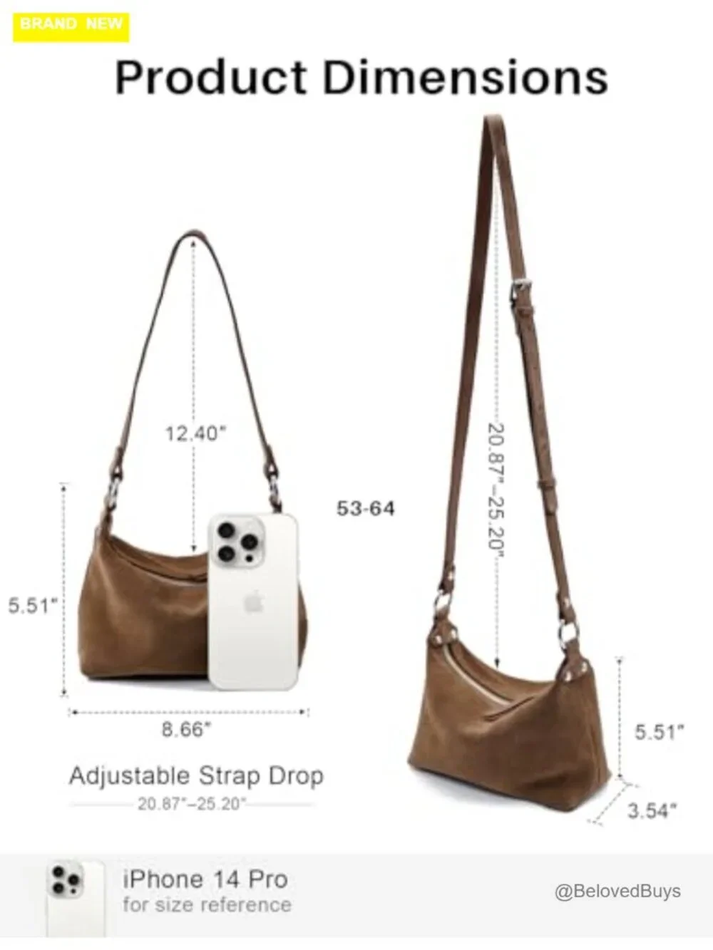 Premium Genuine Suede Leather Hobo Shoulder Bag Crossbody Purse with Adjustable